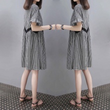 欧货夏季新款女装大码格子宽松娃娃裙中长款a字连衣裙女潮