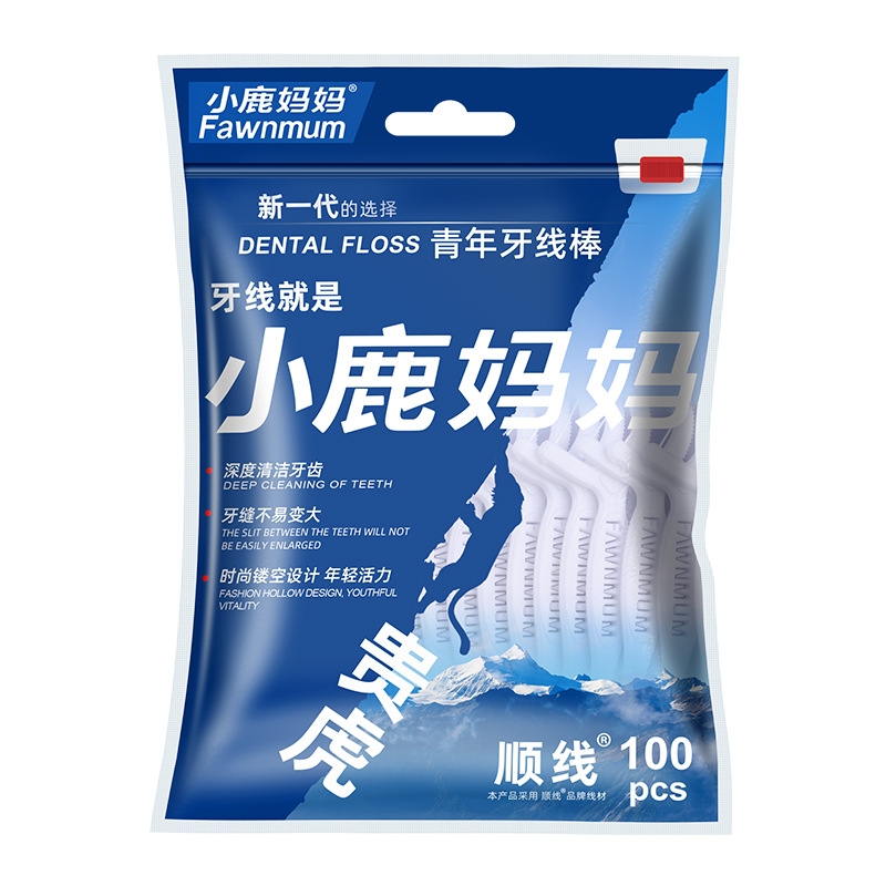 小鹿妈妈 细滑圆线牙线棒100支/袋*6