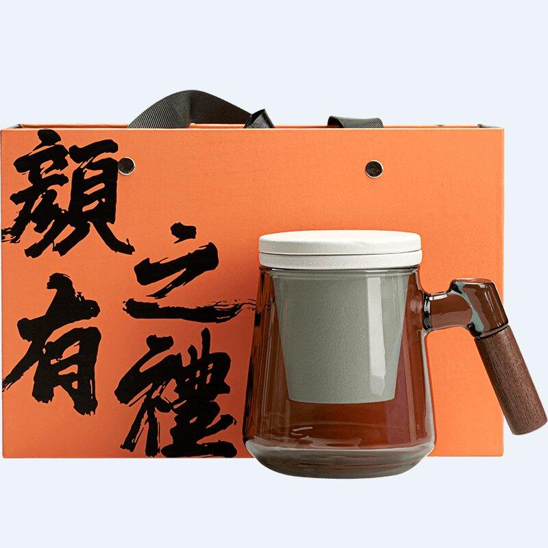 易硕 玻璃杯陶瓷过滤茶杯办公杯YS-026